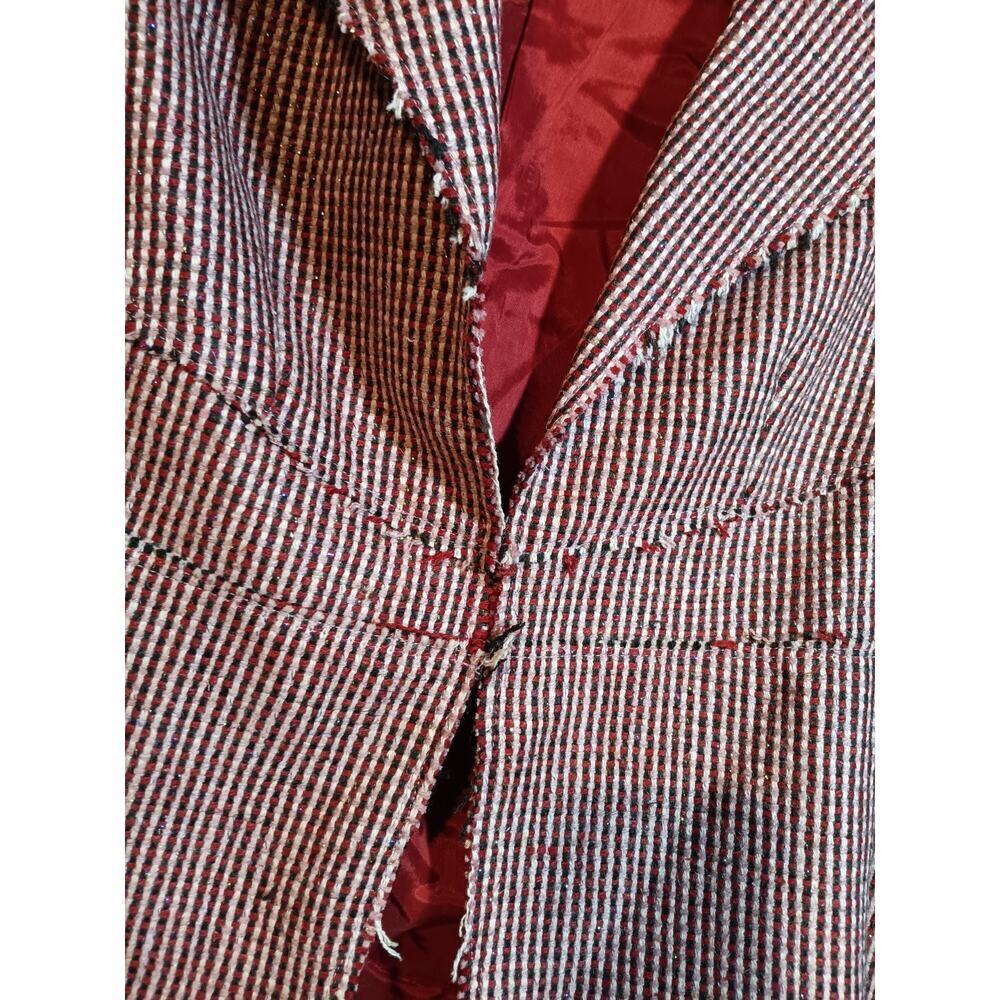 Fossil Womens Large Wool Blend Tweed Blazer Red Pink Gingham Y2K Preppy - Picture 3 of 7